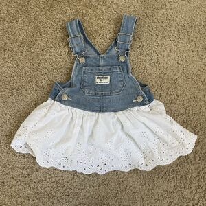 Oshkosh B'Gosh Dress Girls 9M Overall Vestbak Denim White Eyelet Jumper